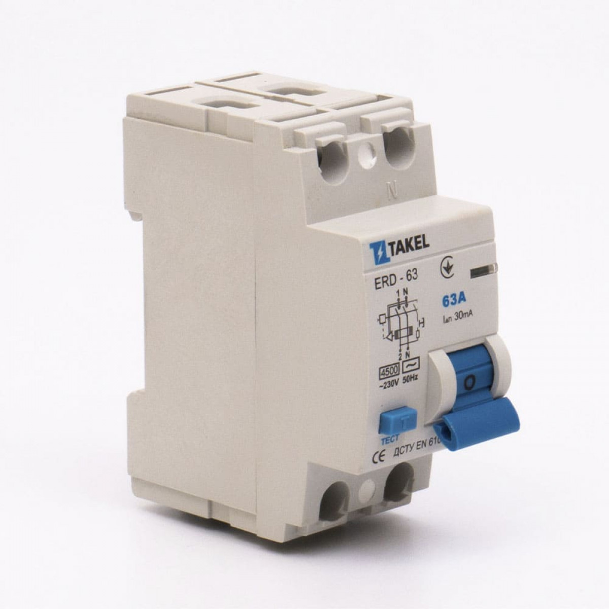 Вимикач диференційних струмів ERD-63 2P 30мА 63А Takel (506357)