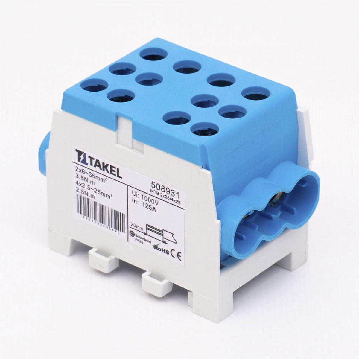 Клема розподільча MTB 2х35/4х25 з подвійною фіксацією, блакитний Takel (508931)