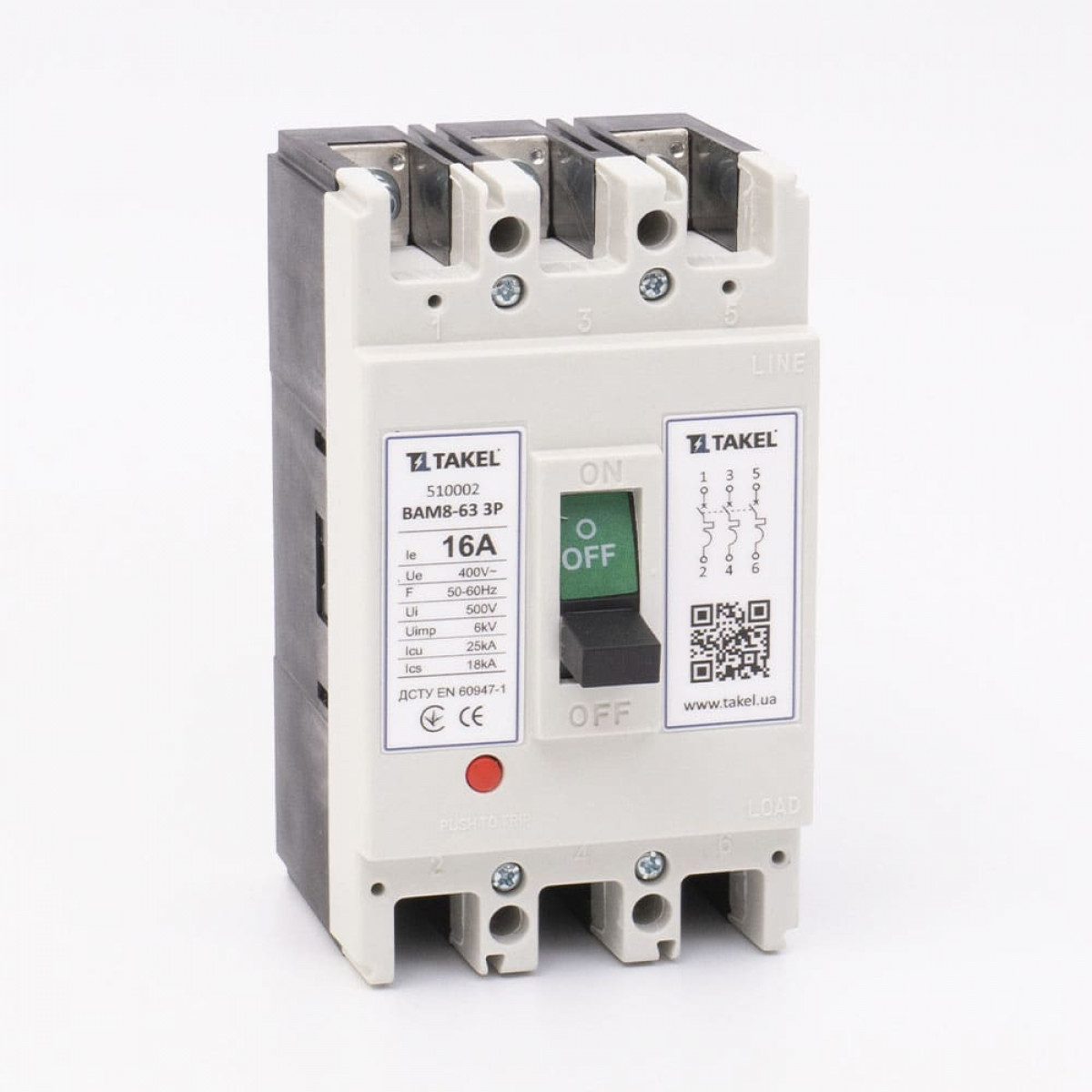 Вимикач автоматичний силовий ВАМ8-63 3Р 16А Takel (510002)