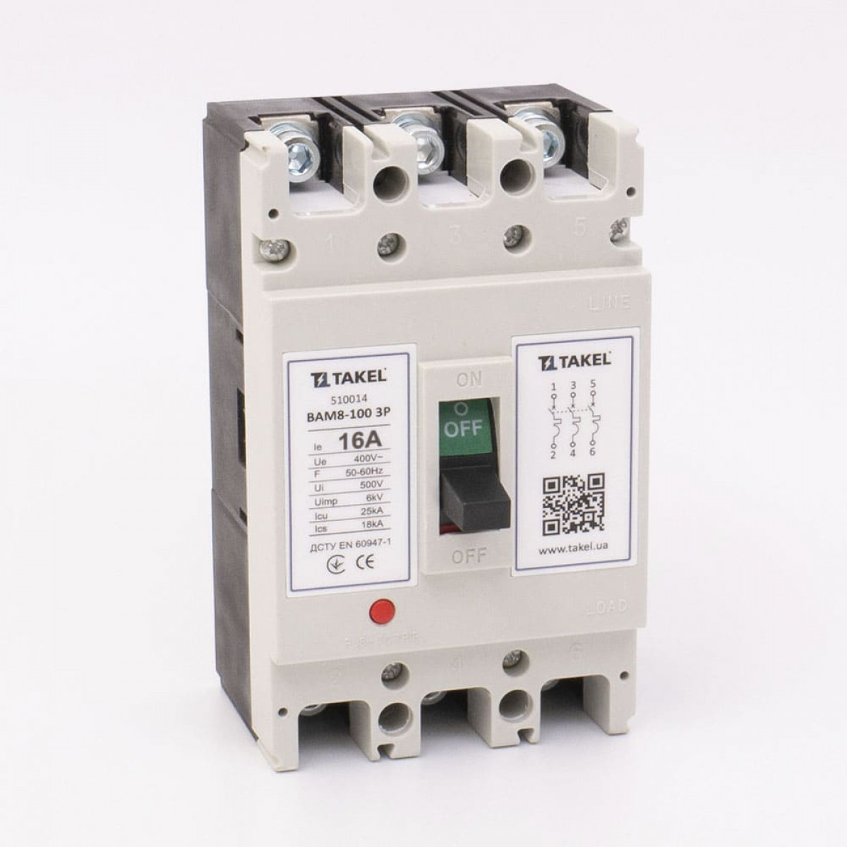 Вимикач автоматичний силовий ВАМ8-100 3Р 16А Takel (510014)