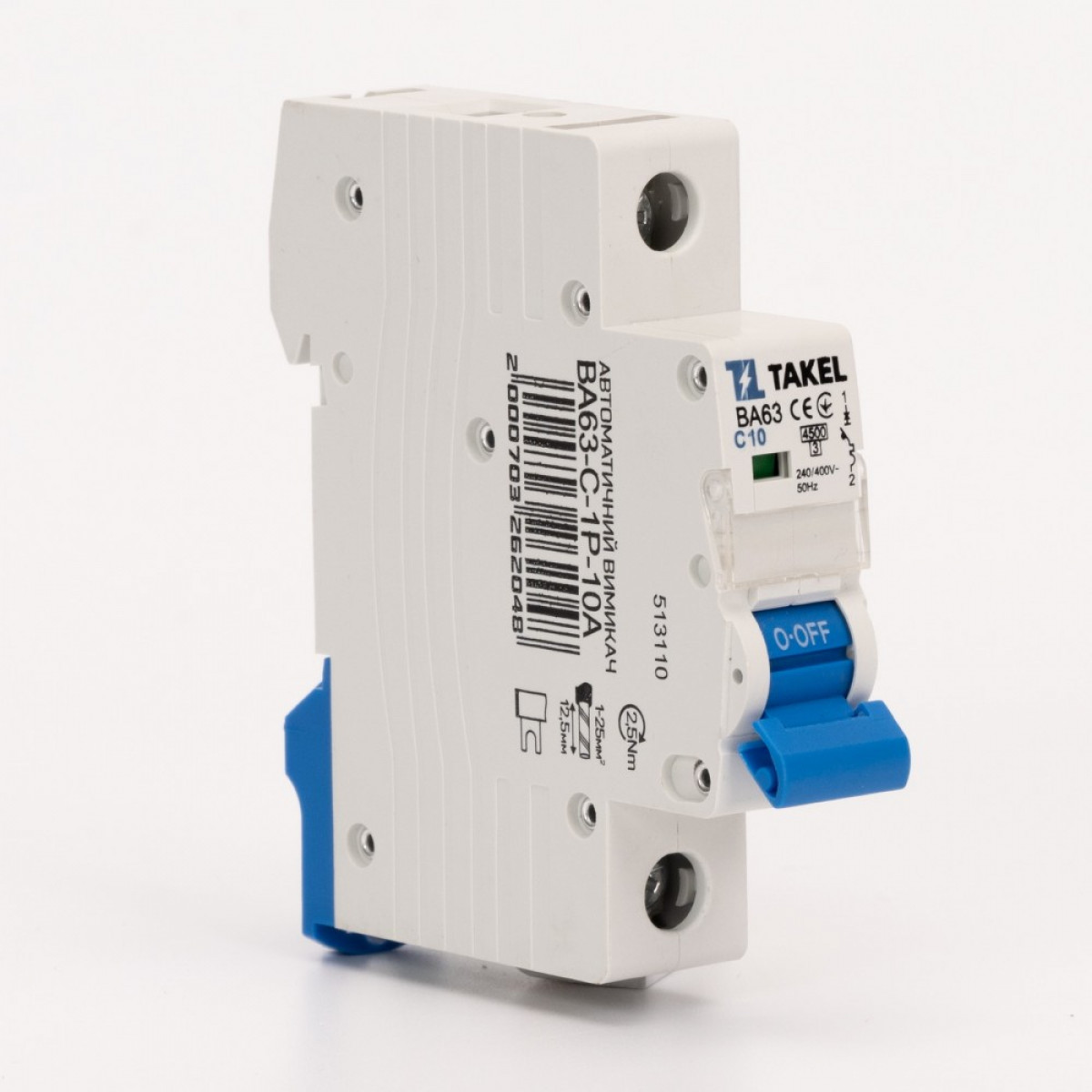 Автоматичний вимикач ВА63-C-1Р-10А Takel (513110)