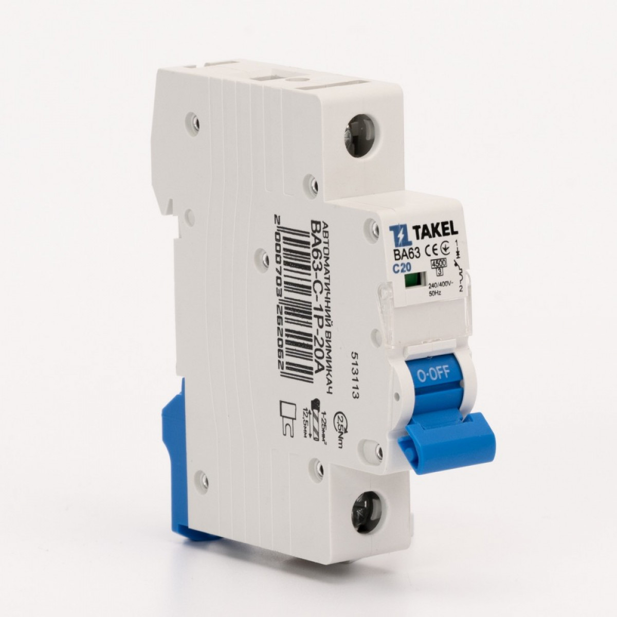 Автоматичний вимикач ВА63-C-1Р-20А Takel (513113)