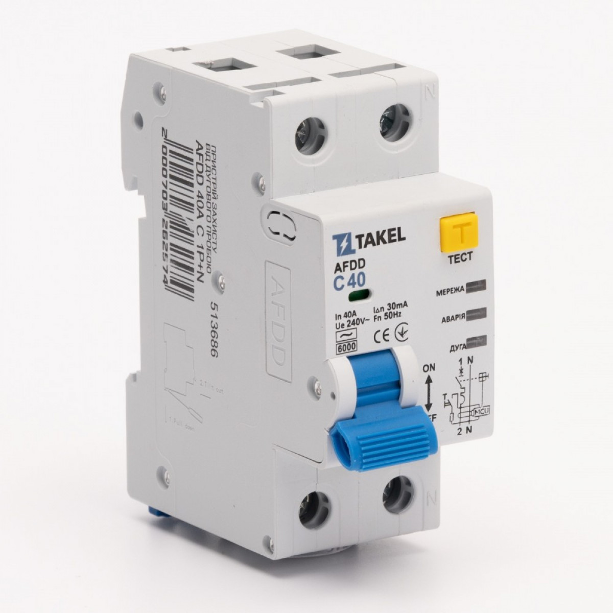 Устройство защиты от дугового пробоя AFDD 40А С 1P+N Takel (513686)