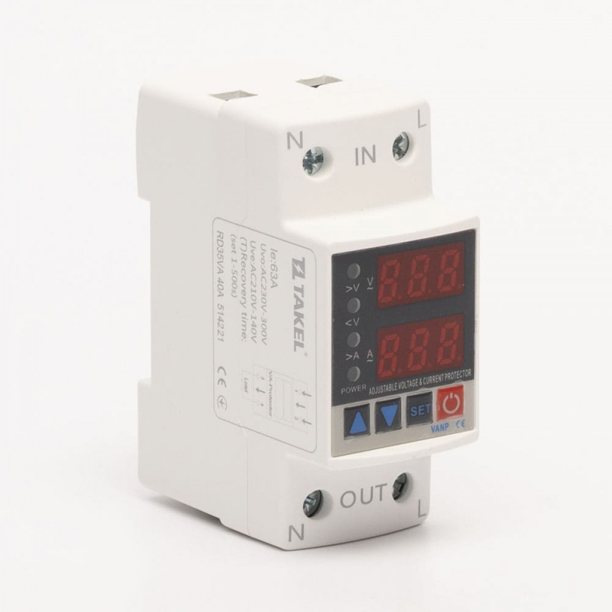 Реле напруги та струму модульне однофазне RD35VA 63А Takel (514221)