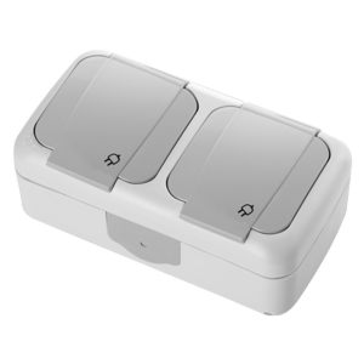 Розетка вологозахищена горизонтальна подвійна із заземленням сіра Palmiye Vi-KO