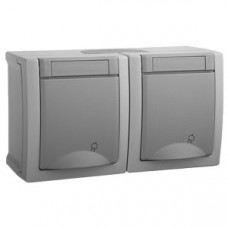 Блок горизонтальний розетка із заземленням подвійна сірий Pacific Vi-KO